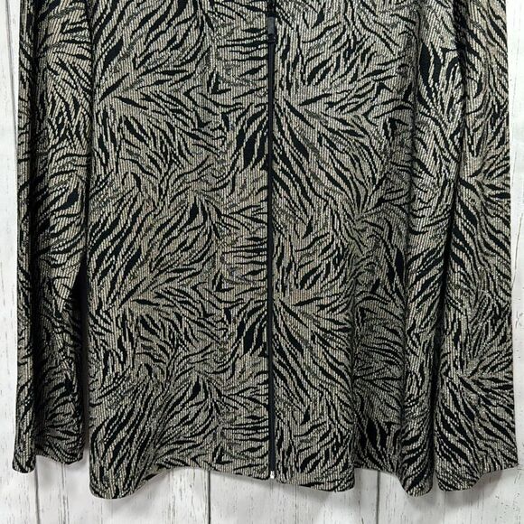 Chicos Travelers Metallic Black Gold Full Zip Long Sleeve Casual Printed Jacket - Picture 9 of 16
